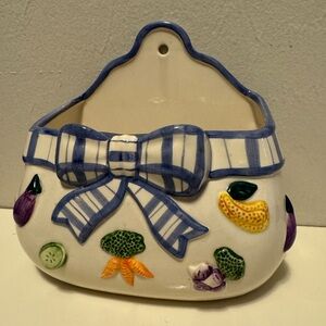 Fitz and Floyd Ceramic Wall Pocket with Blue and Multicolor Design